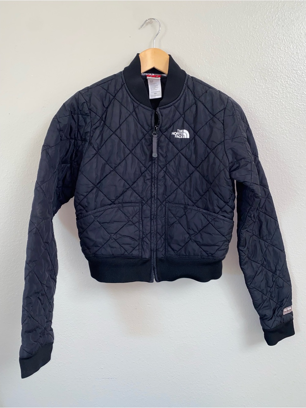 Vintage Y2K The North Face Diamond Quilted Cropped Bomber Jacket Black Women’s S